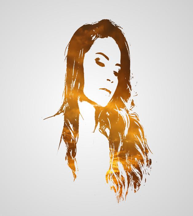 Colorful drawing of the girl, with the colorful, gradient hair, clipart