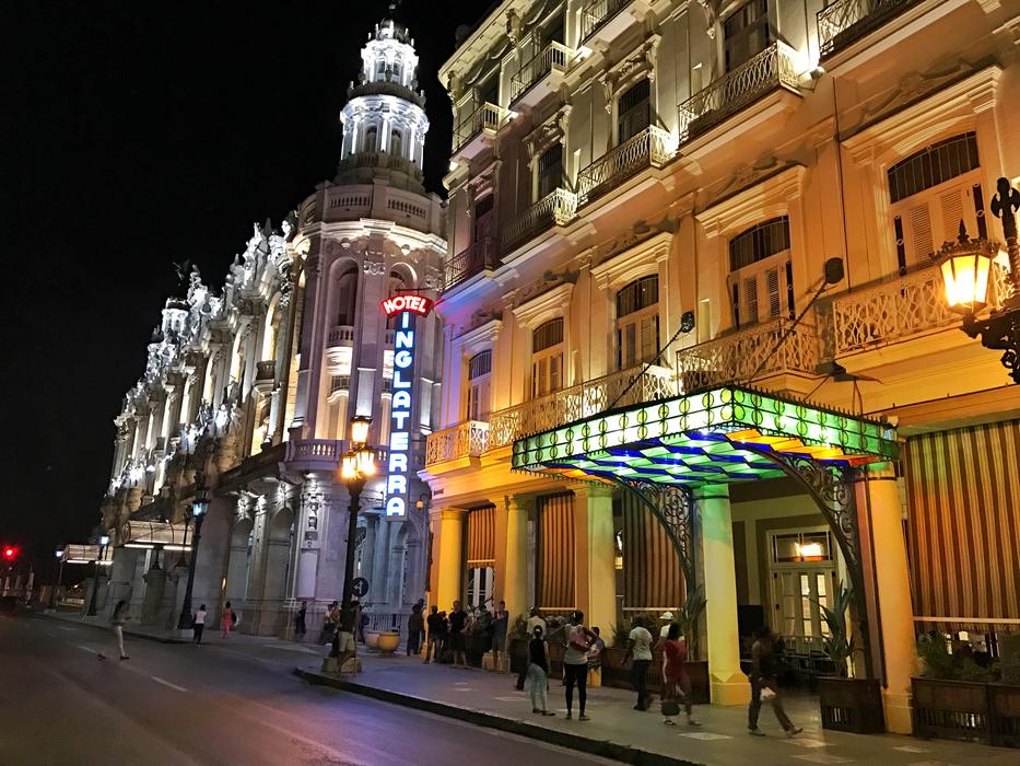 evening city with a cafe