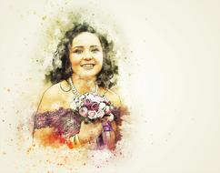 girl flowers wedding art drawing