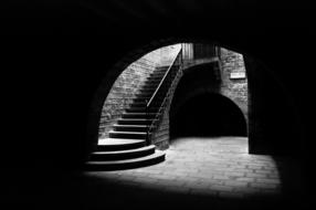 black and white, staircase of the old building