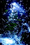 Liquid pattern with bubbles, in blue light, at dark background, clipart