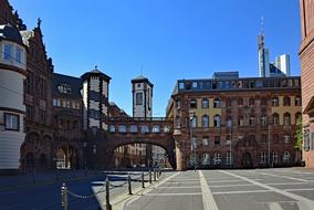 Beautiful cityscape of Frankfurt, Hesse, Germany, with the Paul's Palace, under the blue sky