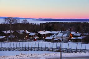 Evening Beautiful Sunset over winter resort