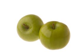Two green apples on white background