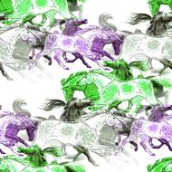 green and purple horses animals drawing