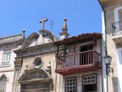 Beautiful, old houses under the blue sky