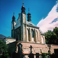 czech church on a blue background