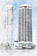 Drawing of the buildings, in white stains, clipart