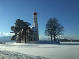 Winter Frosty countryside and church