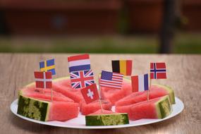 fresh watermelon with flags