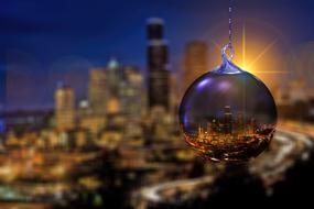 night panorama of Seattle metropolis in a Christmas ball