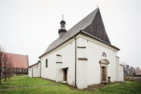 white building grass