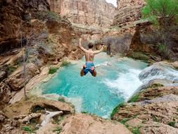 Waterfalls jump person