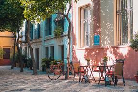 Architecture Building and chairs on street