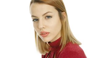 portrait of a beautiful blonde with gray eyes