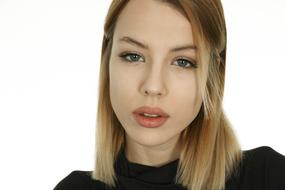 portrait of a young woman on a white background