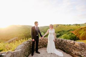 landscape of couple in love at sunlight