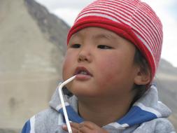 Portrait, ladakhi Child boy in red hat