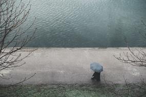 man under an umbrella near the water