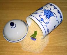 Rice scattered in a jar