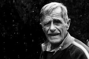 monochrome photo portrait of a pensioner