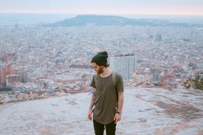 guy on the background of a big city