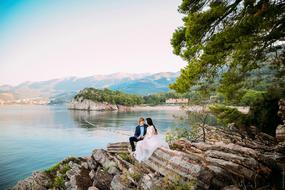 Wedding Bride and Groom on coast