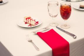 Colorful table setting with dessert