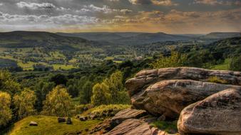 beautiful green meadow with rocks
