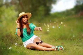 happy girl with bubbles