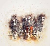 horse plowing animal art abstract