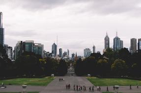 People in park at modern city, australia, Melbourne