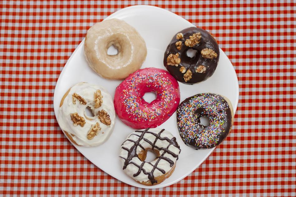 colored doughnuts in a plate