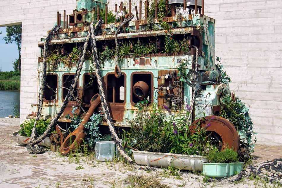 car with pots and flowers