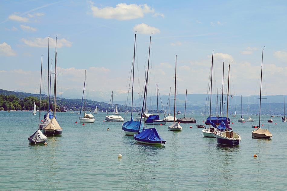 many boats on the blue sea