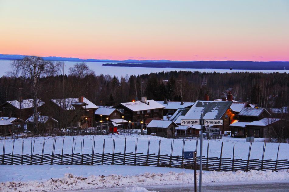 Evening Beautiful Sunset over winter resort