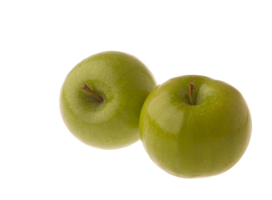 Two green apples on white background