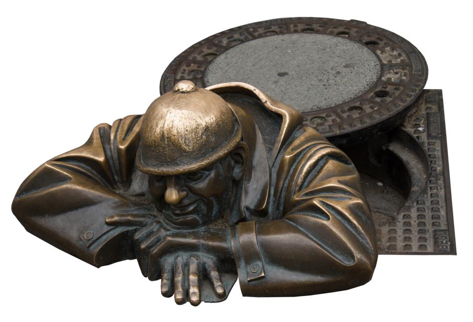 Bronze monument to Chumil the onlooker in Bratislava