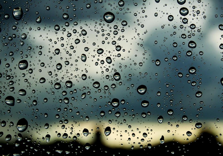 raindrops on the window in the evening