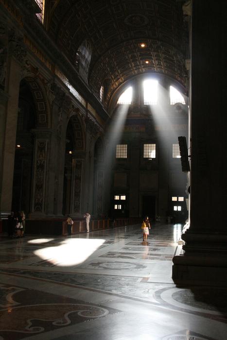 Interior of the beautiful St Peter's Basilica in lights