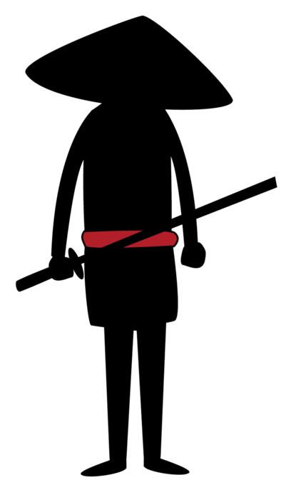 black silhouette of cartoon samurai
