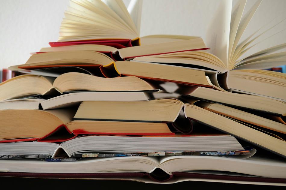 A lot of colorful, open books