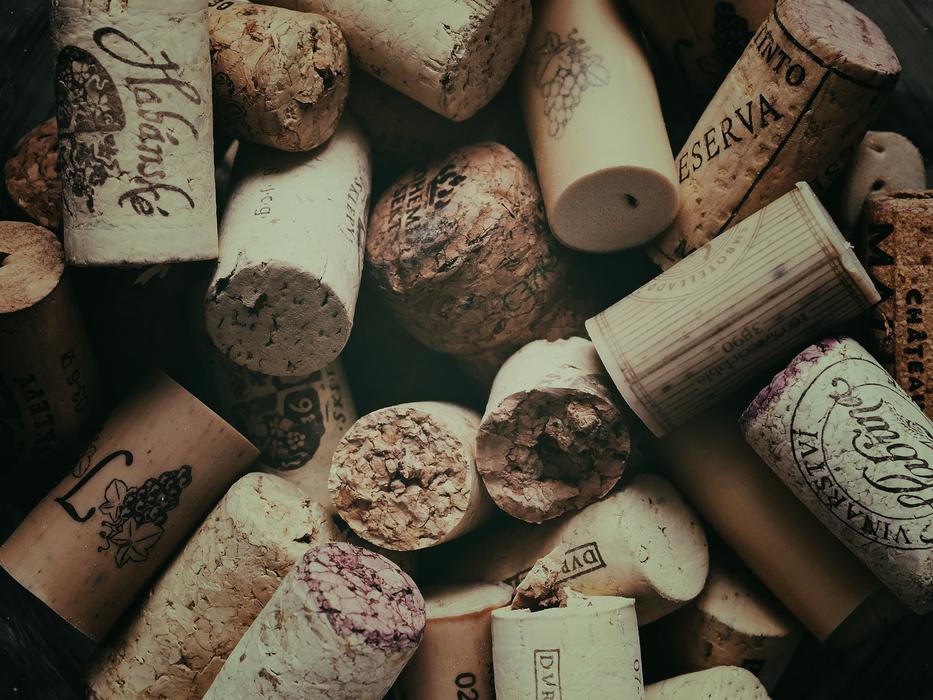 Close-up of the pile of colorful and beautiful wine corks