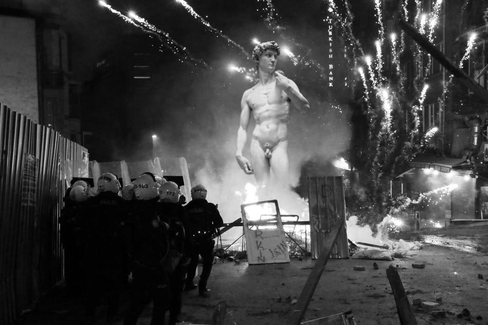 revolution in istanbul in black and white background