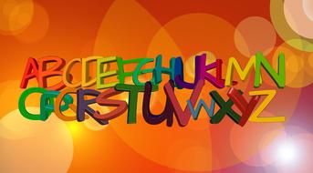 Colorful, 3d letters of the alphabet, at background with the colorful bokeh lights, clipart