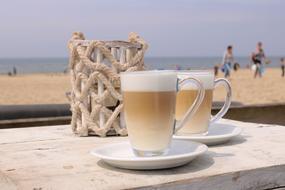 beach vacation with coffee