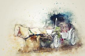 horse carriage ride art watercolor