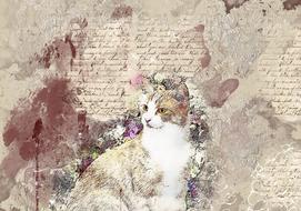 cat animal pet flowers art