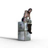girl with tattoos on cube in science fiction