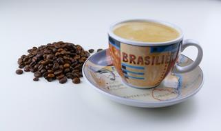 sweet coffee with a handful of beans